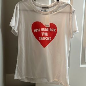 NWT sub_urban riot “just here for the snacks” heart Tshirt white red M